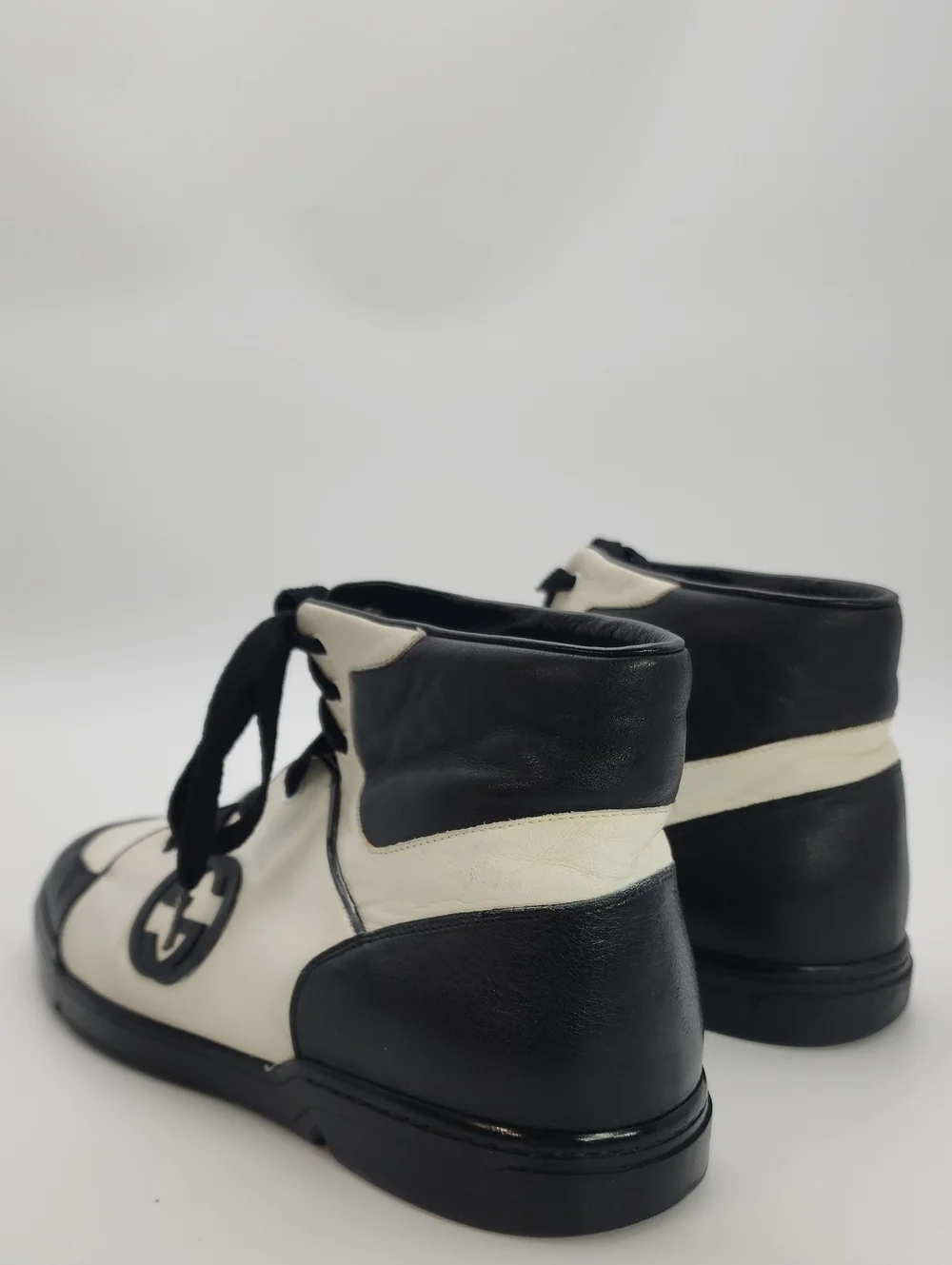 Gucci Interlocking GG High-Top Leather Sneakers Black White Men's Size 11